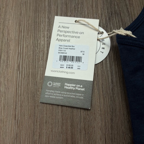 Vuori Essential Bra Blue Coast Heather Sz Medium VW1110 NWT - Picture 3 of 4